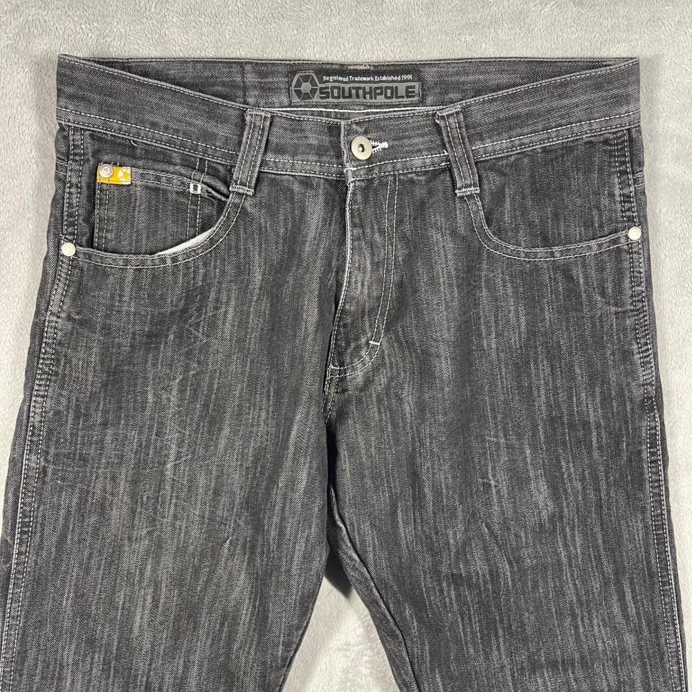 Southpole Jeans Men 32 31x29 Acid Washed Black Straight Leg Denim Streetwear Y2K - Picture 2 of 13